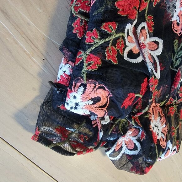 Bcbgeneration Black Multi Floral Embroidered One‎ Shoulder A-Line Dress 6 NWT - Picture 12 of 15